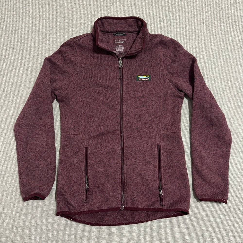 L.L Bean Sweater Fleece Full Zip Jacket  Mock Neck Burgundy Heather Womens XS